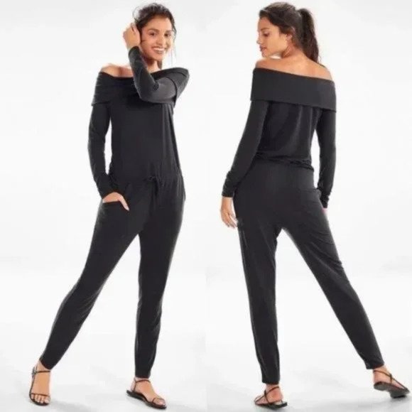Fabletics Pants - Fabletics Gray Tess Off Shoulder Jumpsuit Small